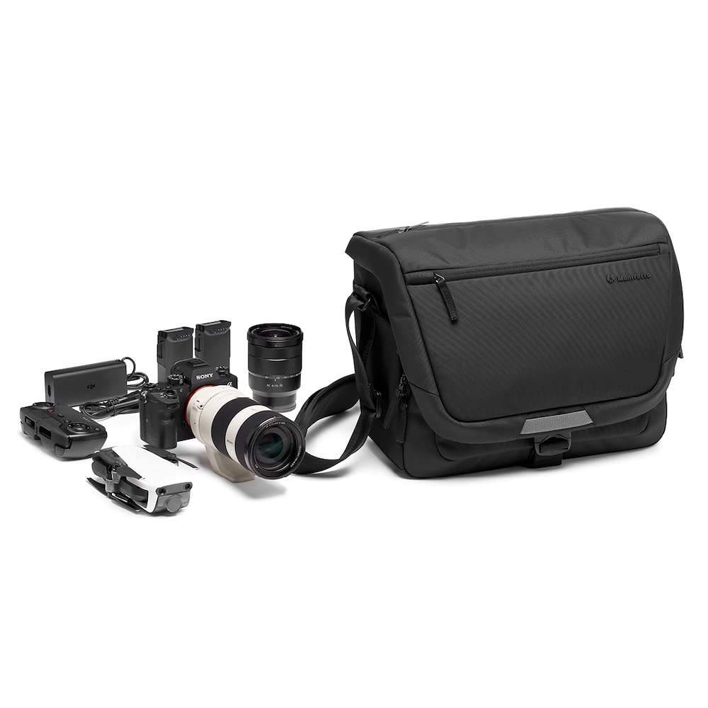 Manfrotto Advanced Borsa a Spalla M III, Borsa Reflex e Mirrorless con Obiettivo, Borsa Fotografica, Custodia Macchina Fotografica con Attacco per Treppiede e Copertura Antipioggia