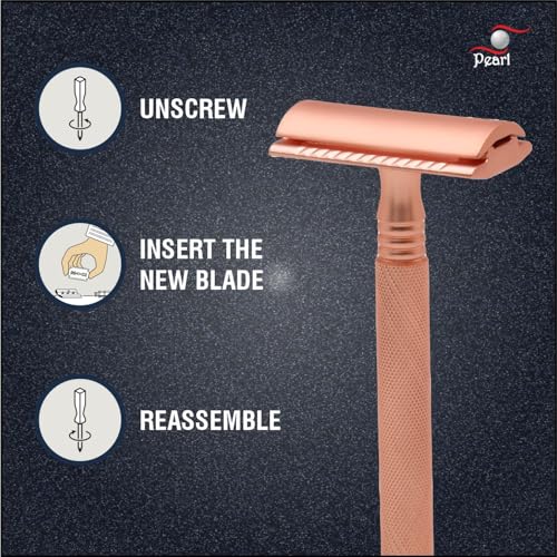 Image of Pearl Shaving Double Edge Safety Razor (Rose Gold) - Best Shaving Razors for Men | Classic & Traditional shaving Kit for Men | Premium blade razors | Holi Gift Option