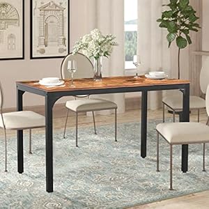 VEIKOU 55" Kitchen Table, Industrial Dining Table for Small Places, Dining Table with Adjustable Foot, Space Saving Small Kitchen Table Computer Desk Study Desk, Rustic Brown VEIKOU 55 Kitchen Table Industrial Dining Table for Small Places Dining Table with Adjustable Foot Space Saving Small Kitchen Table Computer Desk Study Desk Rustic Brown