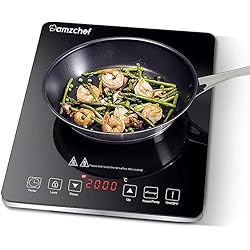 Sartenes Stove Placa inducción, Portátil Placa de inducción AMZCHEF con diseño ultrafino, 10 niveles de temperatura y 10 ajustes de potencia, Placa inducción 2000W, cronómetro de 3 horas, cerradura de seguridad