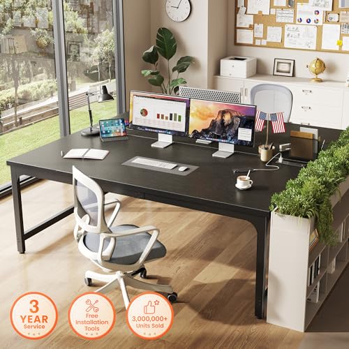 Image of Huuger 63 x 31.5 inch Desk with Power Outlets & USB-C, 0.95 Inch Thicker Desktop, Robust Metal Tubes, Deep Computer Desk, Heavy Duty Office Work Desk, for Home Office, Black