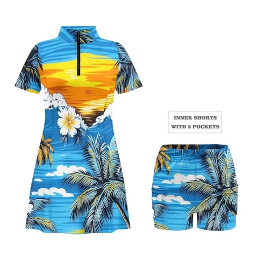 Women's Golf Dress Sleeveless Zip Up 2 Pieces Athletic Dresses with Built in Shorts and Pockets4