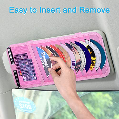 Wisdompro Car CD Case Holder, Vehicle Sun Visor Organizer Disc Wallet for Cars with 12 DVD Storage Sleeves, 1 Mesh Pocket, 1 Pen Holder and Elastic Strap (Pink) - Image 6