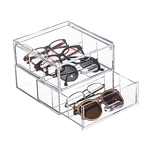 Tidyendure Clear Acrylic 2-Drawer Compact Storage Organization Drawers Set Sunglasses Supplies, Used In Bathroom, Dorm, Desk, Countertop, Office 7.24”X7.56”X5.6” (Transparent) #TOP2