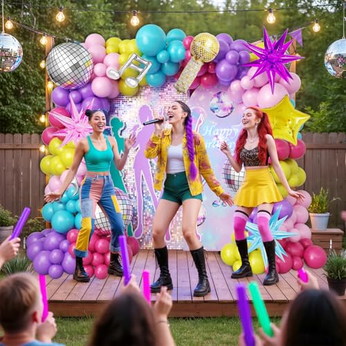 Image of JOGAMS 177Pcs Colorful K-Pop Music Hunters Balloon Arch Garland Kit with Disco Ball Microphone Music Note Star Foils Balloons for Kpop Music Disco Theme Birthday Concert Prom Party Decor