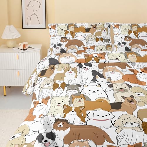 Image of QOOMO Cute Dog Bedding Set, Cartoon Animals Comforter Set Twin Size, Suitability Girs and Boys Black Decorate a Room 1 Comforter Set 2 Pillowcases