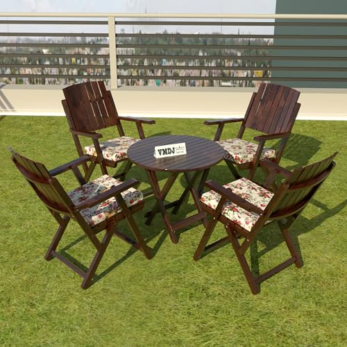 Sheesham Wooden Portable Foldable Coffee Color 4 Seater Chair and...