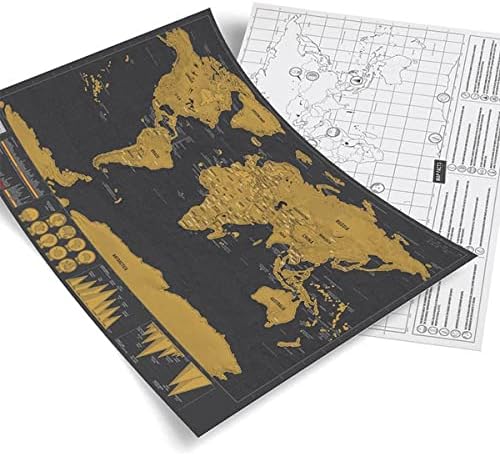 Saijer World Map Scratchable,3 Pieces Scratch off World Map Detailed Travel Art Poster Black Gold with Paper Tube for Parent Child Interaction Children's Handmade Travel Enthusiasts Gifts(42x30CM)