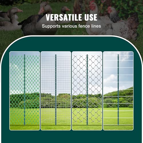 VEVOR 6 Feet Fence Post, 6 Pack T-Post Heavy Duty Metal Fence Posts, Sturdy Steel Fence Stakes for Garden Yard, Lawn, Farms and Outdoor Wire Fencing, Green by VEVOR - Image 6