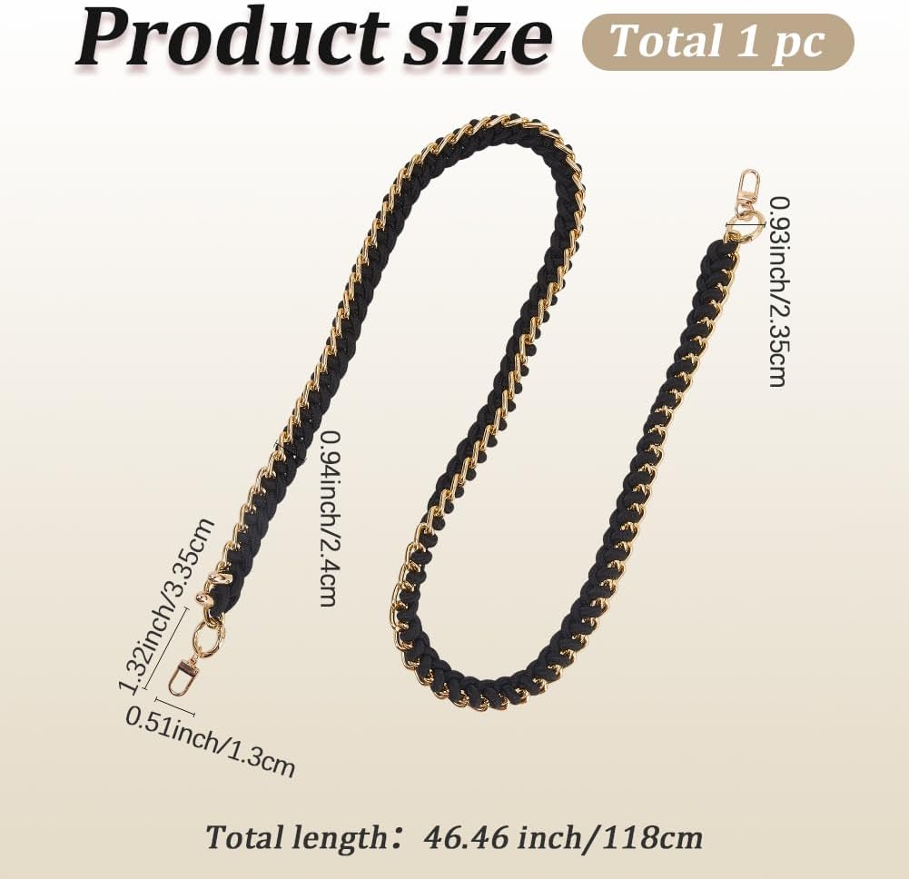 GORGECRAFT 46.5 Inch Woven Purse Strap Braided Wide Crossbody Strap for Handbag Black Fashion Bag Extender Replacement Chain with Golden Alloy Ring Buckle for Clutch Shoulder Handles Bags Supplies - Image 2
