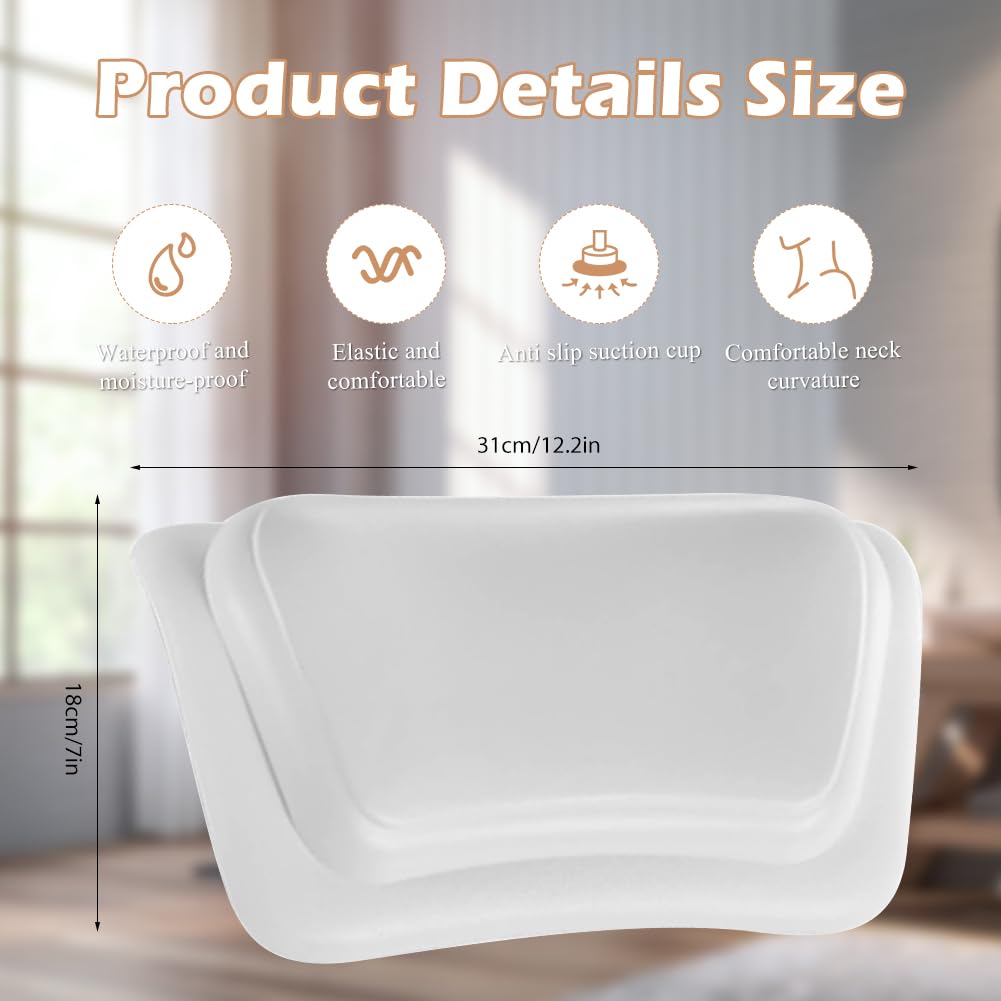 Cojín para bañera con ventosas negro, cómoda alfombrilla de burbujas para bañera y jacuzzi, almohada ergonómica para el cuello para bañera (blanco)