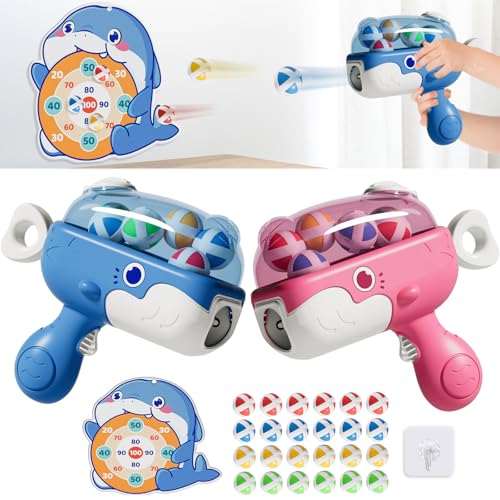 XAZASTOV Juegos de Disparos de Pistola de Ballena con Tablero de Dardos, 2 Piezas Pistolas y 24 Bolas Adhesivas, Juego de Lanzamiento para Interiores Exteriores, Juguetes Niños Niña 4 5 6 7 8 9 Años