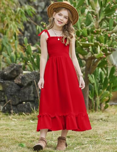 Arshiner Girls Summer Dress Boho Beach Casual Smocked Maxi Dresses 6-13 Years2