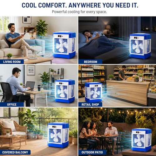 Image of Drumstone Portable Air Cooler for Room, Personal Evaporative Air Cooler with Large Water Tank, Honeycomb Cooling Pads, Multi-Speed Fan, Remote Control, Energy Efficient Mini Air Cooler for Home