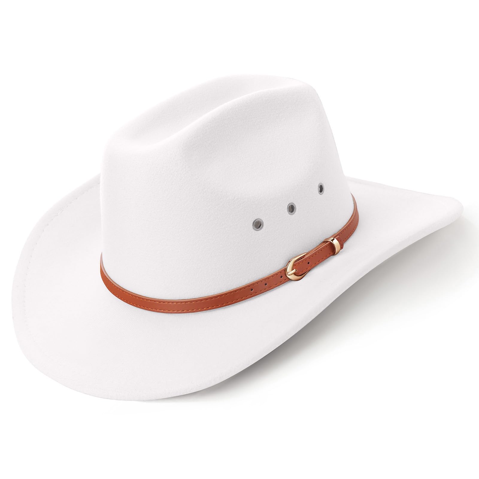 DRESHOW Chapeau de Cowboy pour Femme et Homme Le Rancher Western Chapeau en Feutre Chapeaux Fedora à Bord Large Extérieur avec Boucle de Ceinture Rétro Unisexe Chapeau Roulé