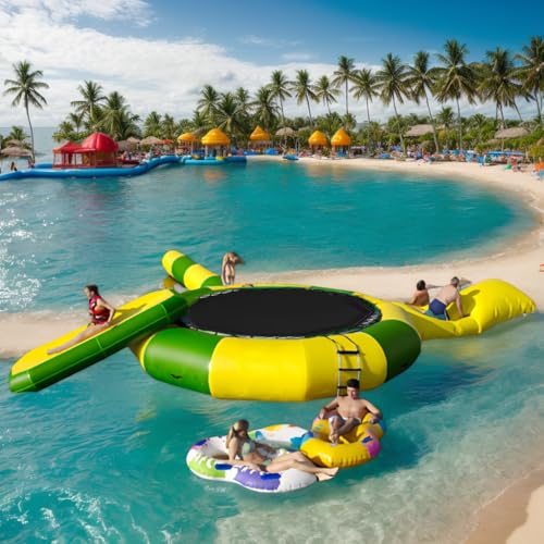 PVC Inflatable Water Trampoline Lake,and Lounging on Our 10ft/13ft/16ft Water Trampoline,Inflatable...
