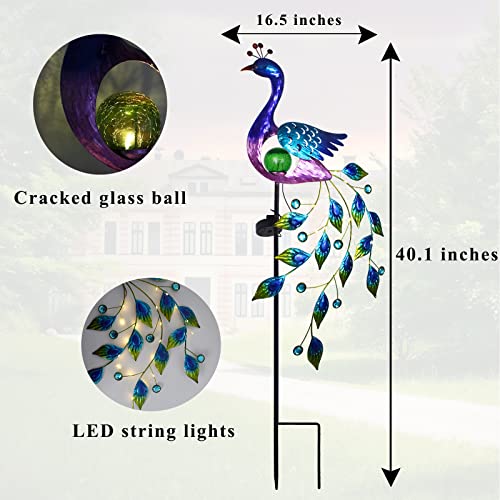 image for VEWOSTAR Garden Solar Lights Outdoor- Metal Peacock Garden Decor Solar