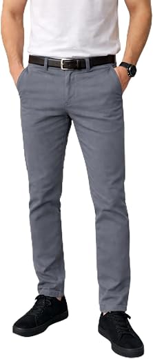 DENRO Men’s Slim Fit Cotton Stretch Trousers | Smart Casual & Workwear Pants for Office and Regular Use | 98% Cotton 2% Sp...