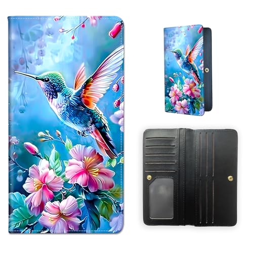 RFID Blocking Leather Wallet for Women and Men, Colorful Hummingbird Compact Bifold Credit Card Holder with RFID Protection, Small Ladies Slim Minimalist Wallet