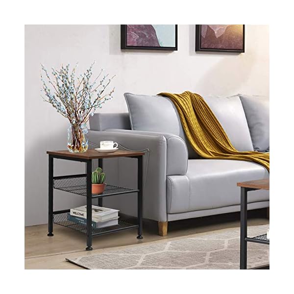 TomCare 2 Pack End Table Nightstands 3 Tier Side Tables Set Night Stands with Metal Mesh Storage Shelves Industrial Night Tables with Metal Frame Solid Wood Small Tables for Living Room Bedroom - Image 8