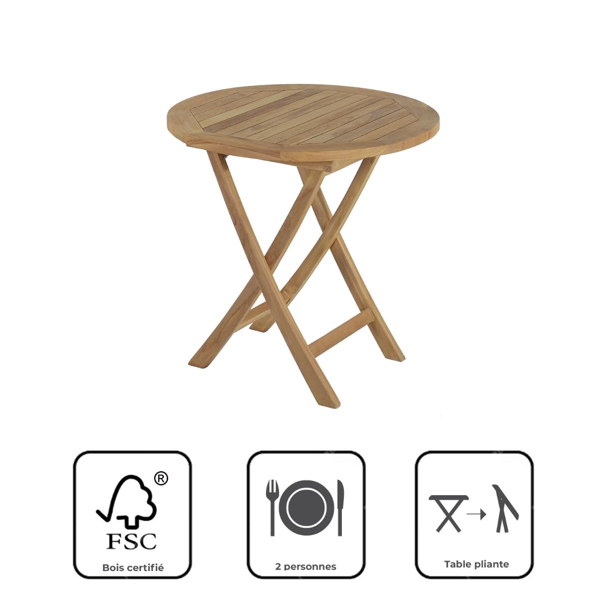 Teck'Attitude Table Pliante Ronde en Teck Massif Opio ø 75 cm