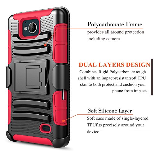 NageBee Belt Clip Holster Compatible with ZTE Majesty Pro, ZTE Majesty Pro Plus 2017, Z899VL / Z798BL / Z799VL, ZTE Tempo Heavy Duty Armor Shock Proof [Belt Clip] [Kickstand] Combo Rugged (Red)