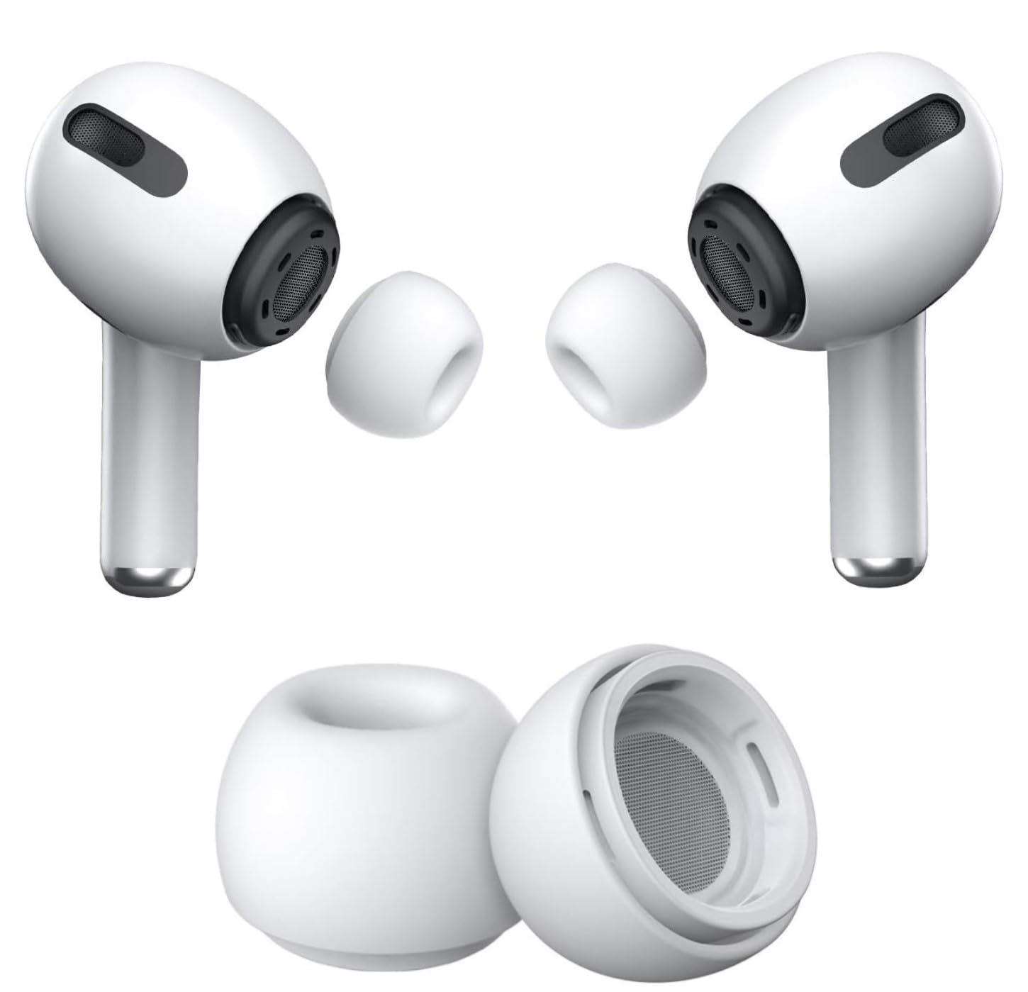 Sounce Silicone Replacement Ear Tips for Apple AirPods Pro 2 & Airpods Pro, Anti-Slip Eartips, Tighter Seal, Fits in The Charging Case, (Small Size) (1 Sets, 2Pc) - White