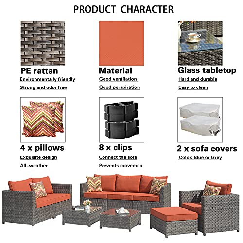 Ovios BLA8091 Patio Furniture Set, 9 Pcs Big Size Outdoor Backyard Sets Pe Wicker Sectional thumb #6
