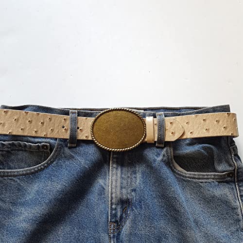 1.5" Ostrich Print Belt with Roller Buckle (S/M, Beige(Western Oval))2