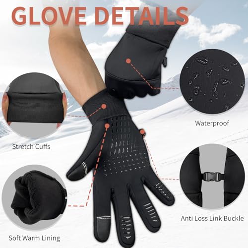 HOPSOOKEN Luvas de inverno para homens e mulheres, com tela sensível ao toque, impermeável, de lã, q