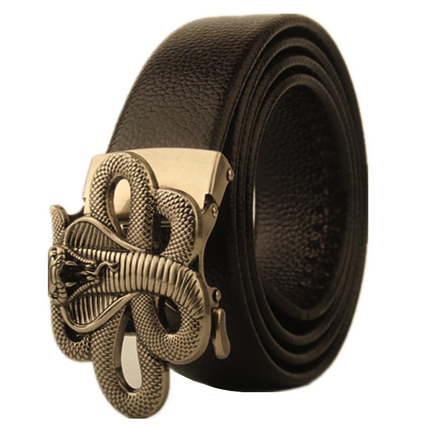 Men's Leather Ratchet Belt 39"-79" (100-200cm) - Silver Animal Buckle Adjustable Casual Dress Strap3