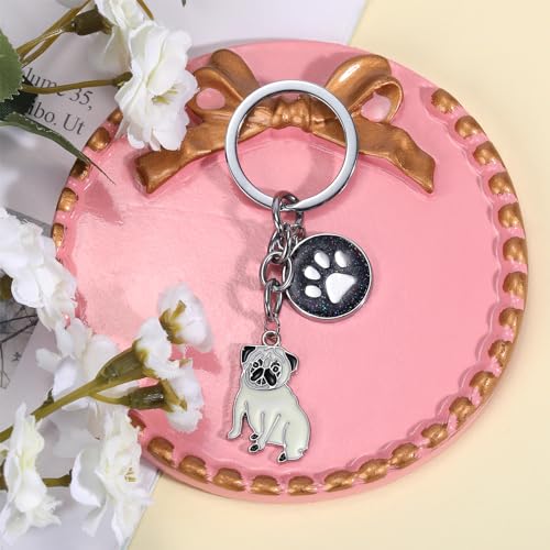 WEWAYSMILE Welpe Schlüsselanhänger, Hunde Schlüsselanhänger, Niedlicher Welpe-Schlüsselanhänger, Für Dekor Auto Schlüsselanhänger Tag Personalisierte Geschenk, Länge: 2.95 Zoll/7.5 cm (Mops)