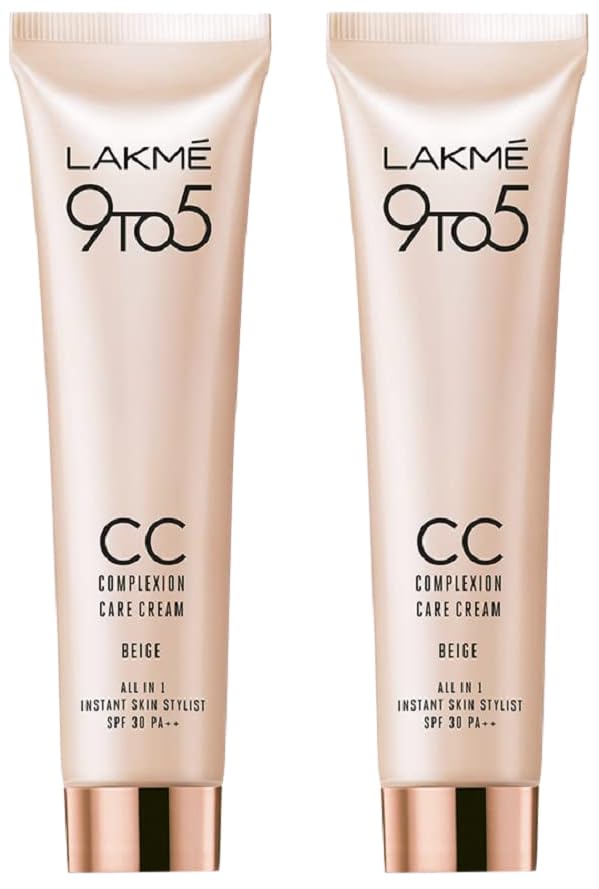 LAKMÉ 9 To 5 CC Cream, 01 – Beige, Light Face Makeup With Natural Coverage, SPF 30 – Tinted Moisturizer To Brighten Skin, Conceal Dark Spots, 30g (Pack of 2)