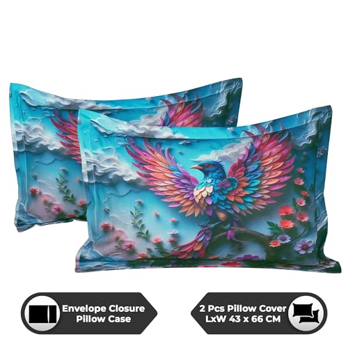 Image of 240 TC Cotton Double Bedsheet for King Bed (225x250 Cm) | 7D Digital Printed Double Bedsheet with 2 Pillow Covers | Soft, Wrinkle Packaging - Pheonix