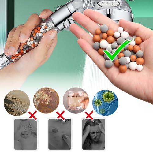 6 Stück Mineralkugeln für Duschkopf (2 Größen), Mehrfarben Mineralperlen Nachfüllset, Filtersteine Dusche für Hartes Wasser, Fluorid und Andere Verunreinigungen