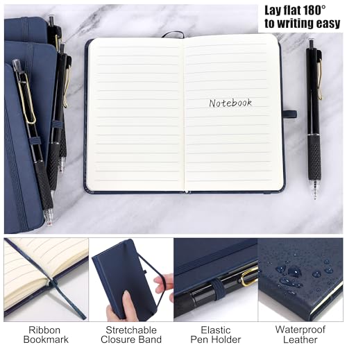 Carnets de poche avec stylos bloc notes ligné A6 mini carnet bleu marine Aodaer