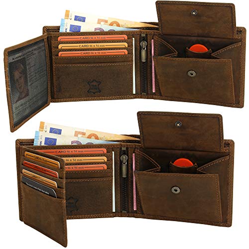 Fa.Volmer® Portefeuille en Cuir pour Homme Marron/Noir avec Protection RFID Portefeuille en Cuir véritable Porte-Monnaie Look usé # VO19 (Brun) - Image 3