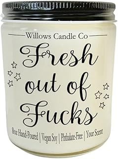 Fresh Out of Fucks Candle, Funny Candles, 8 oz Scented Natural Soy Wax, Non toxic, Best Friend Present Idea, Humorous Gift, Glass Jar With Lid, Vegan Eco Friendly (Tobacco Leaf - Manly)