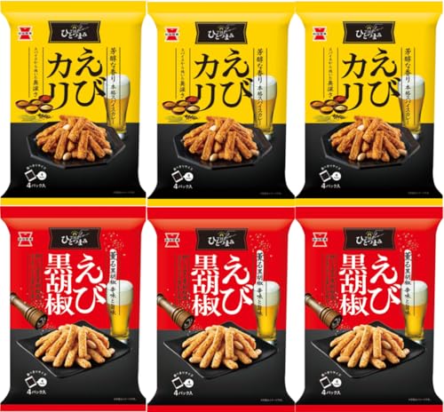 岩塚製菓 THEひとつまみ えびカリ 80g×3袋、えび黒胡椒 80g×3袋 2種詰め合わせセット 名倉商事