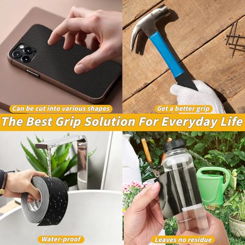 Image of Oleitodh 3 inch x 60 ft Rubber Grip Tape, Black, for Handles & Tools | Ultra-strong, waterproof non-slip tape, textured adhesive grip for gear, game controllers, or any slippery surface.