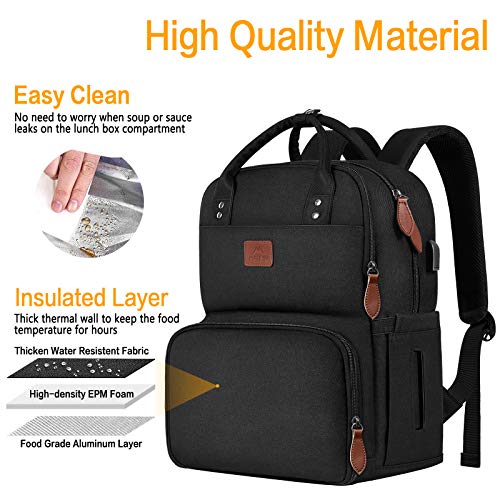 Lunch-Backpack-for-Women-Insulated-Cooler-Backpacks-with-USB-Port-156-inch-College-School-Laptop-Bookbag-Reusable-Water-Resistant-Tote-Food-Bag-for-Work-Beach-Camping-Picnics-Hiking-Womens-Gift