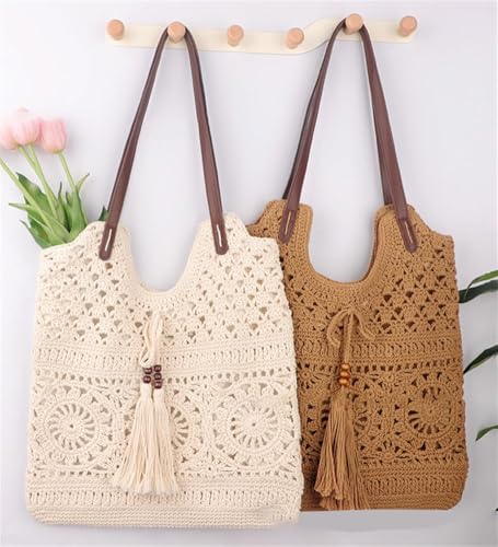 Bolso de hombro tejido de algodón boho para mujer miniatura 3