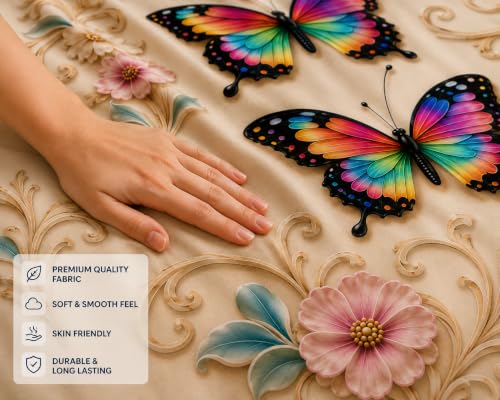 Image of DECORUM Premium Digital Butterfly Printed BEDSHEET (90 X 100) Inch with 2 King Size Pillow Covers - HIGH-Definition Design & Superior Comfort (Heavy Quality) BEDSHEET Rainbow Butterfly Elegance