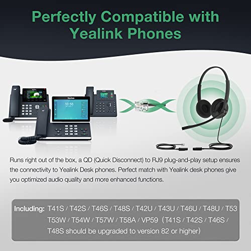 Yealink Phone Headsets for Office Phones YHS34 Lite QD to RJ9 Wired Headset Compatible with Poly Avaya Snom Grandstream Phones Desk Landline Headset with Microphone -Dual/111g/2.1m Cable - Image 2