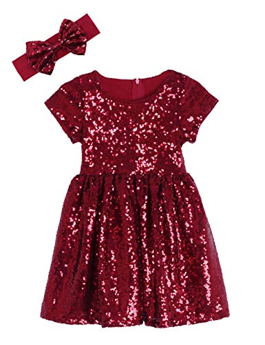 Cilucu Flower Girl Dress Baby Toddlers Sequin Dress Kids Party Dress Bridesmaid Wedding Gown Birthday Dress Burgundy 6T-7T