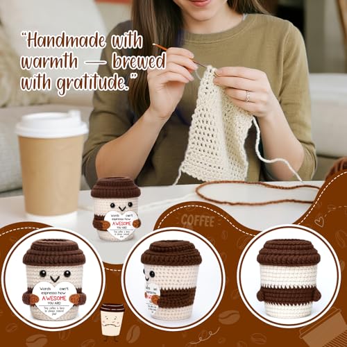 Birthday Gift for Women Christmas Positive Crochet Coffee Cup Cheer Up Gift - Image 3