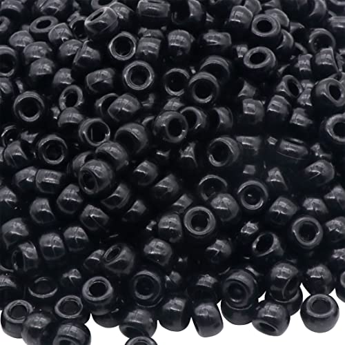 Auvoau 1000Pcs Pony Beads Bracelet 9mm Black Plastic Barrel Pony Beads for Necklace Hair Beads for Braids Key Chain Jewelry Making (Black)