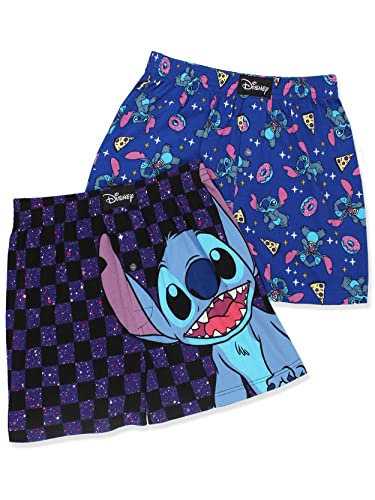 Disney Lilo & Stitch Galaxy Check Mens Cotton Jersey Button Fly Boxer Lounge Shorts (X-Large, Navy) #TOP6