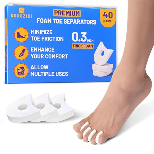 GOKOZIKI 40PCS Premium Foam Toe Separators & Toe Cushions Soft Foam Toe Spacers for Overlapping Toes Individual Toe Separators Between Toes Cushion Pads for Women and Men Toe Dividers Foot Care