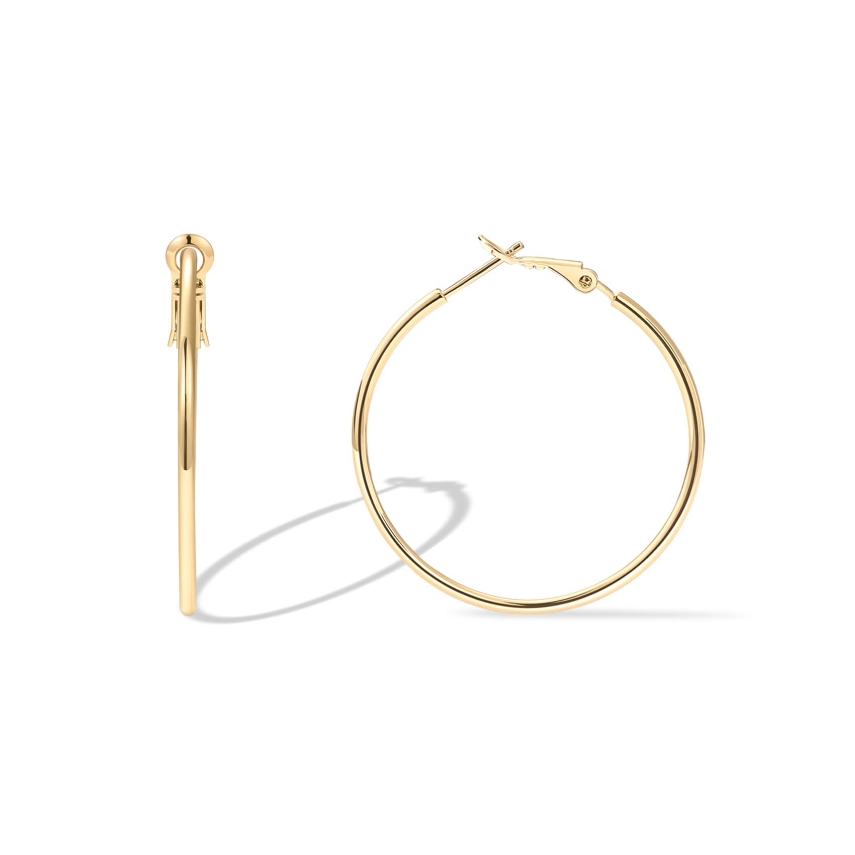 14K Gold Plated 925 Sterling Silver Post Hoops | Large Hoops Earring | Lightwight Gold Hoop Earrings for Women